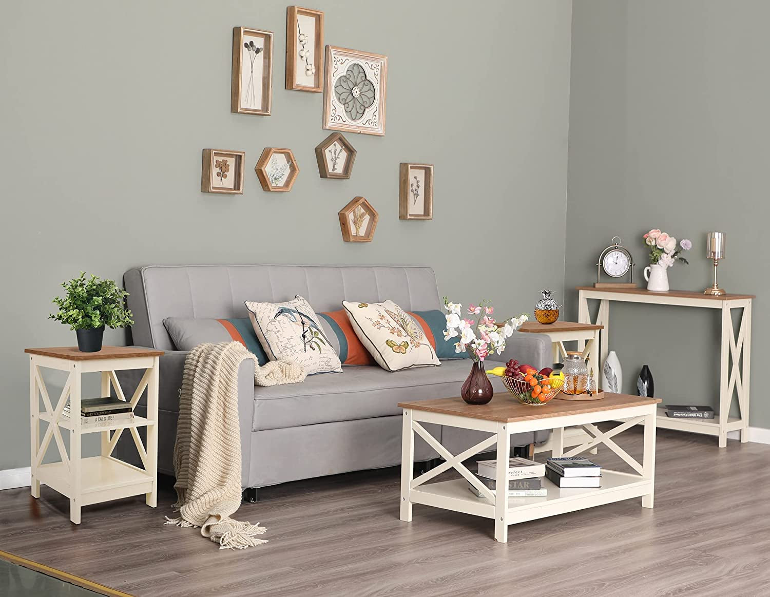 Rustic Ivory Nightstands Set of 2 with Storage-4