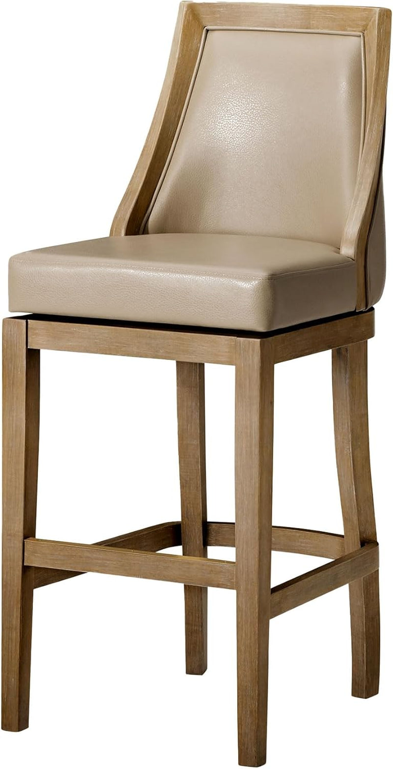 Vienna 31 Inch Tall Bar Height Rotating High Back Barstool in Weathered Oak Finish with Avanti Bone Vegan Leather Seat-0