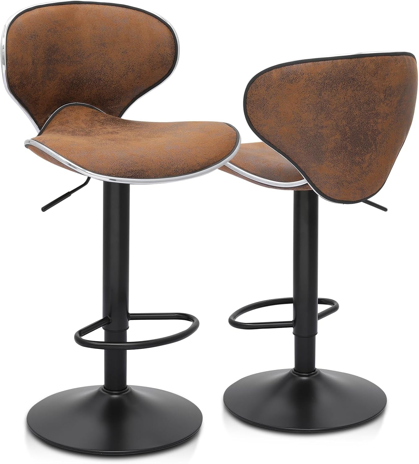 Bar Stools Set of 2 Adjustable Counter Height PU Leather Modern Swivel Barstools W/Back and Footrest Kitchen Counter Chairs, Coffee Color-0