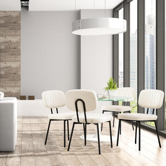 Dining Chairs Set of 4, Upholstered Mid Century Modern Kitchen Dining Room Accent Chairs with Faux Leather Cushion Seat & Metal Legs for Kitchen, Living Room - Cream White-1