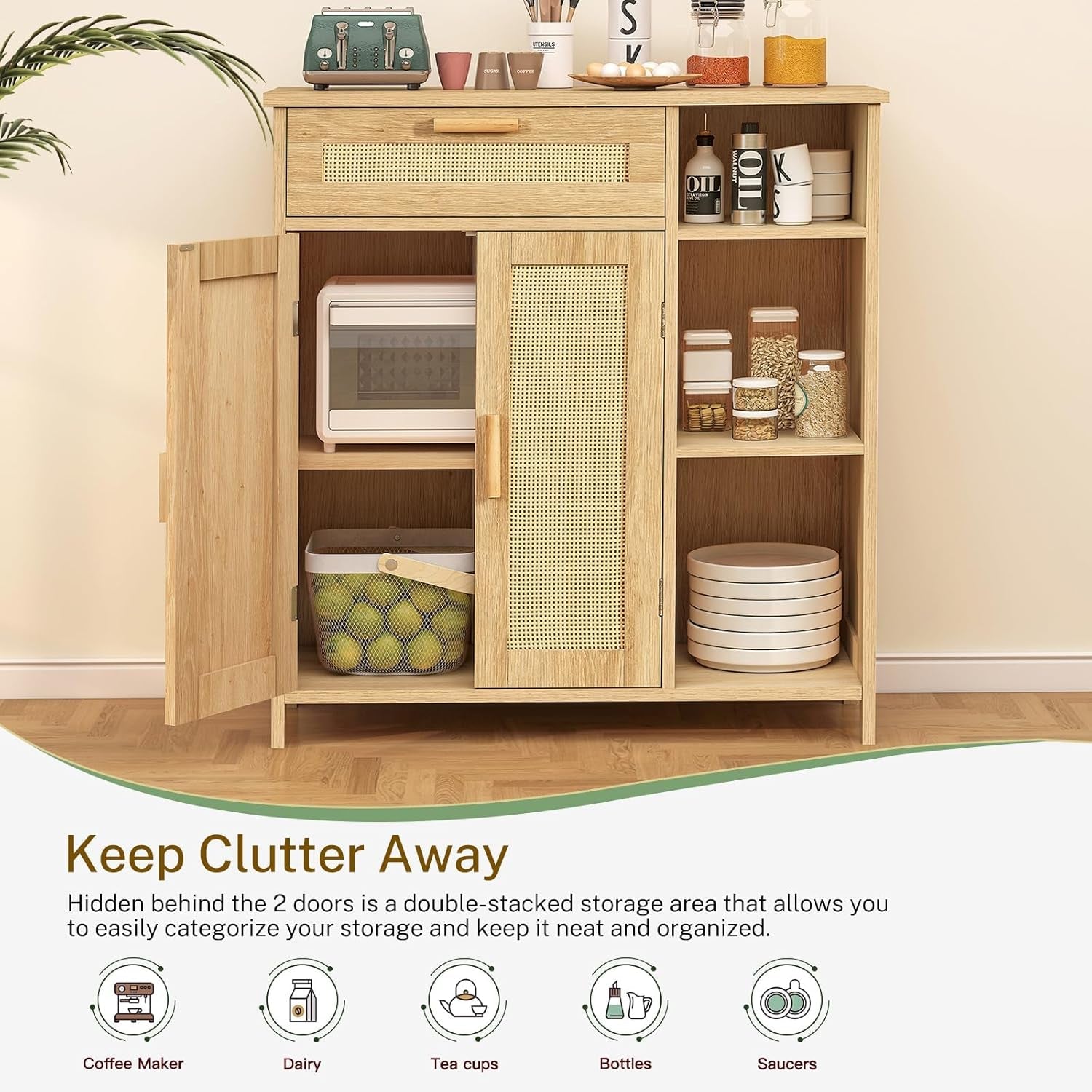 Natural Rattan Boho Storage Cabinet with Adjustable Shelves-4