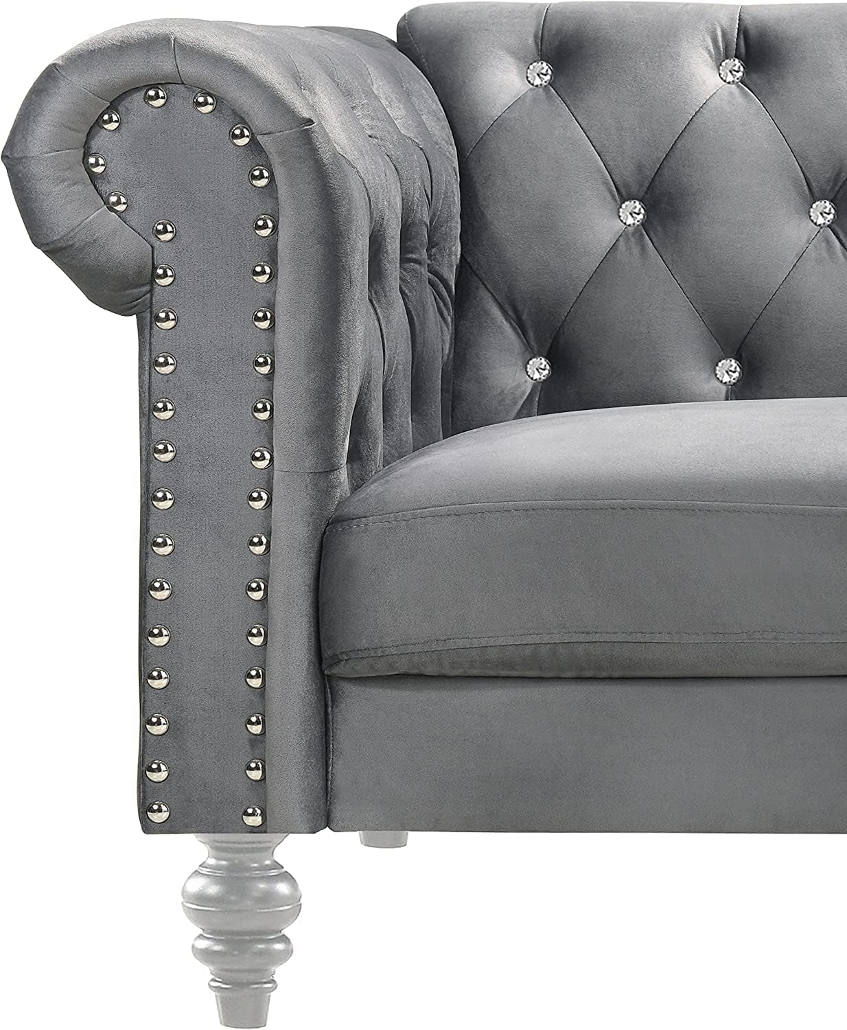 Emma Crystal Sofa and Loveseat Living Room Set, Gray-3