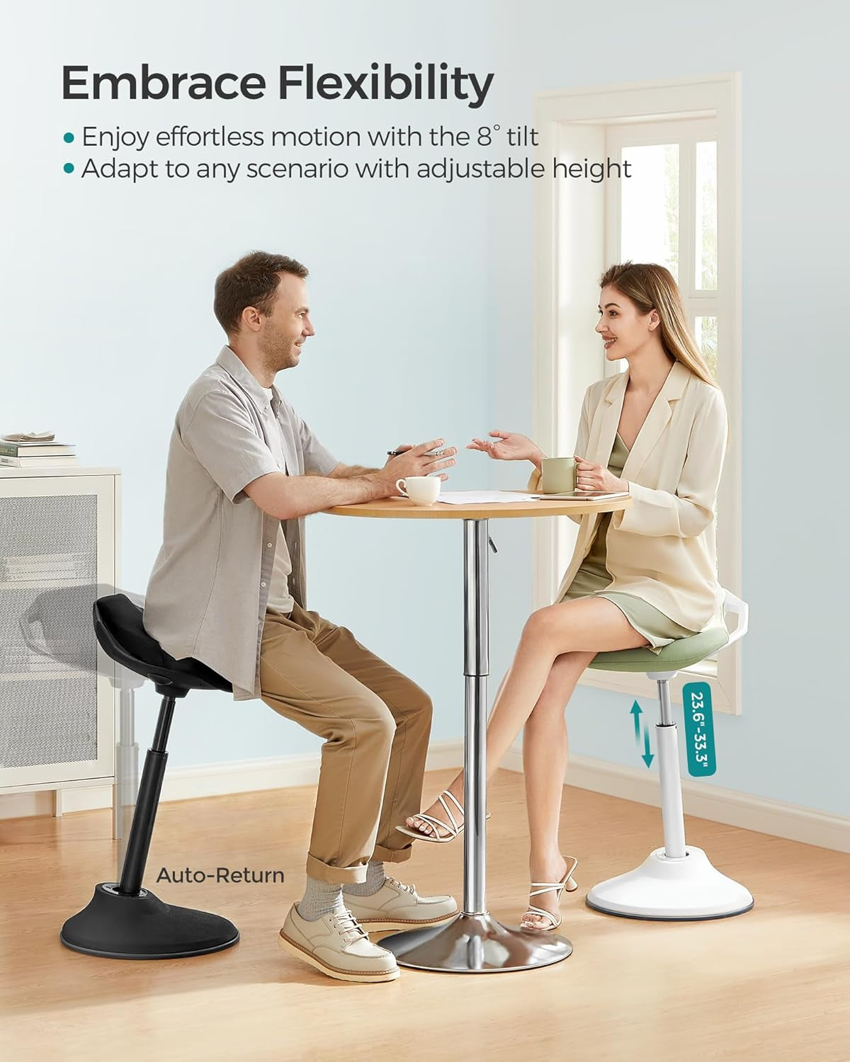 Standing Desk Chair, Adjustable Ergonomic Standing Stool, 23.6-33.3 Inches, Swivel Sitting Balance Chair, Fabric Upholstery, Anti-Slip Bottom Pad, Ink Black UOSC02BK-3