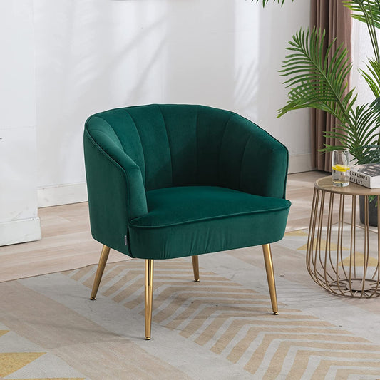 Green Velvet Accent Chair with Golden Legs-1