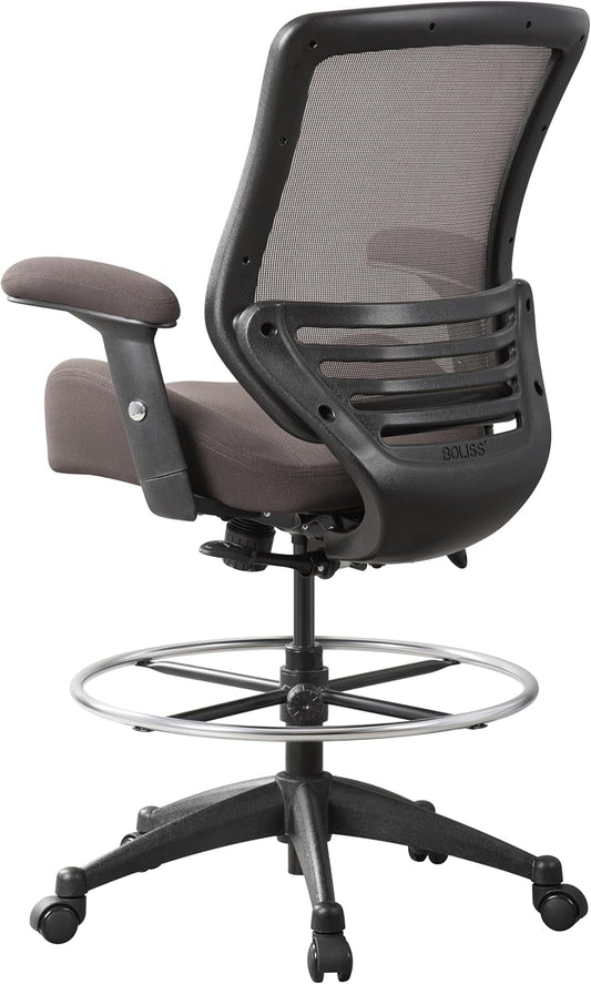 400Lbs Mesh Ergonomic Office Drafting Chair Big Adjustable Foot Ring Height Adjustable Armrest (BRN)-0