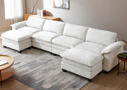 Beige White 157" U-Shape Modular Cloud Couch Set-0