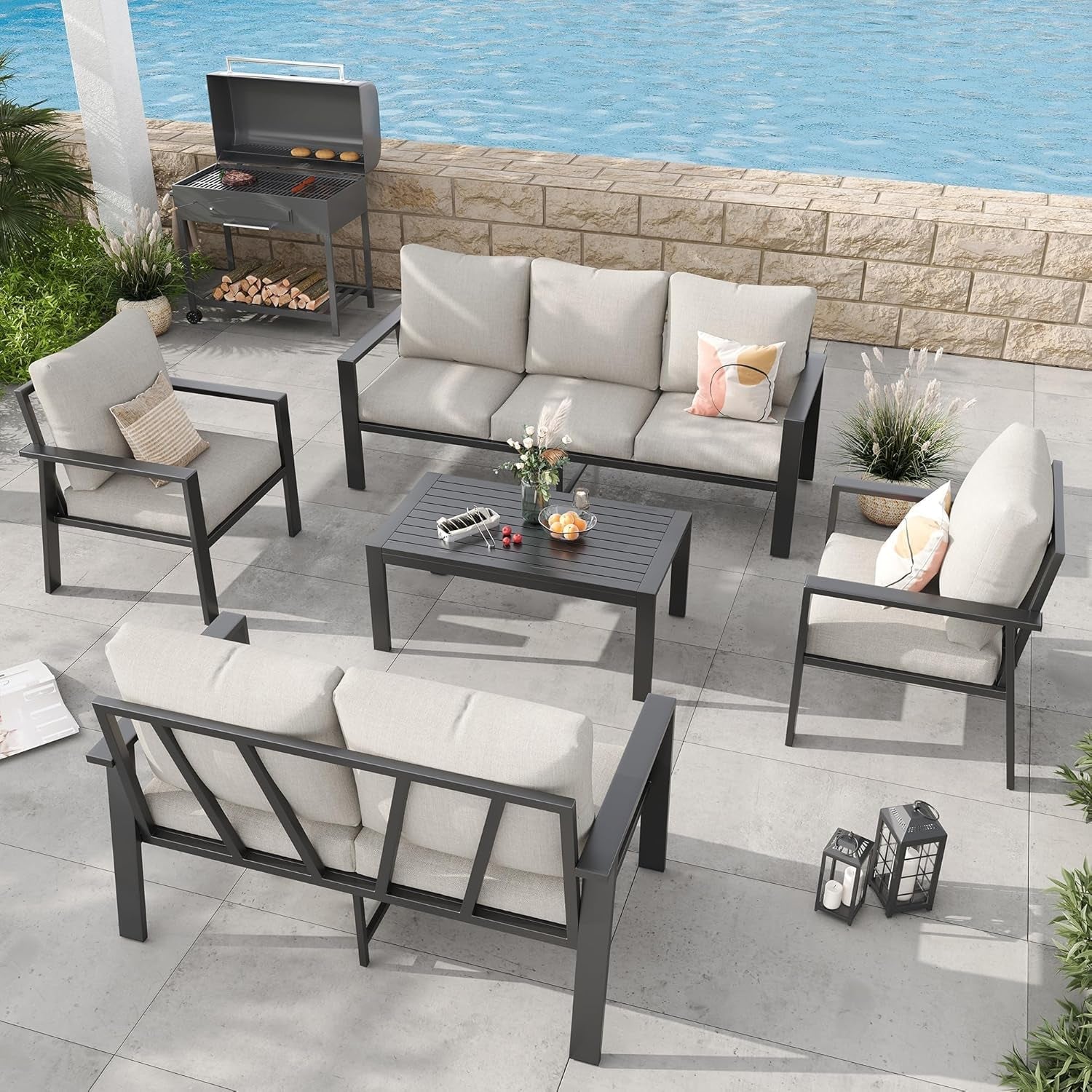 Aluminum Outdoor Furniture Sets with Cushions 5-Piece Sectional Patio Conversation Sofa Set with Coffee Table for Garden, Lawn, Backyard,Deck-3