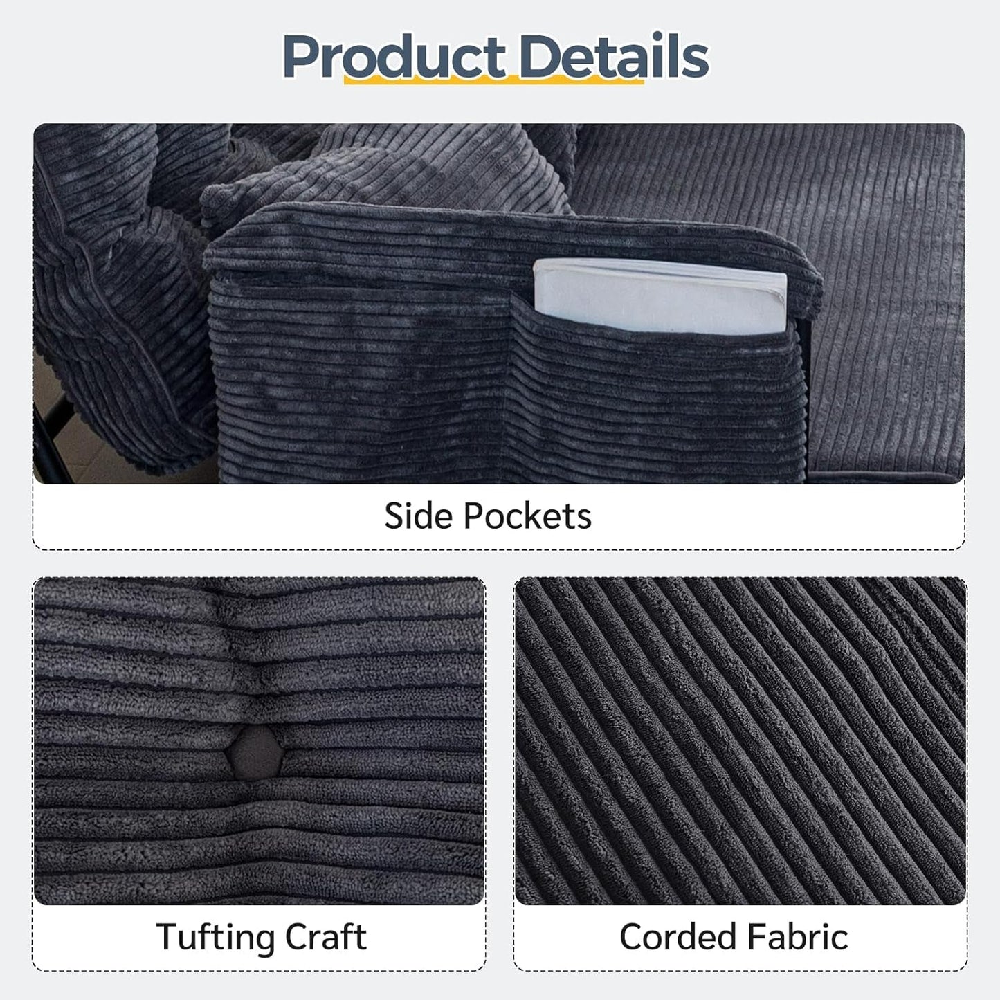 Dark Grey Double Adjustable 5-Position Floor Sofa-3