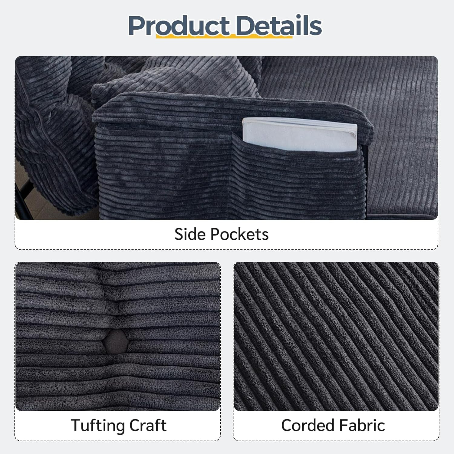 Dark Grey Double Adjustable 5-Position Floor Sofa-3