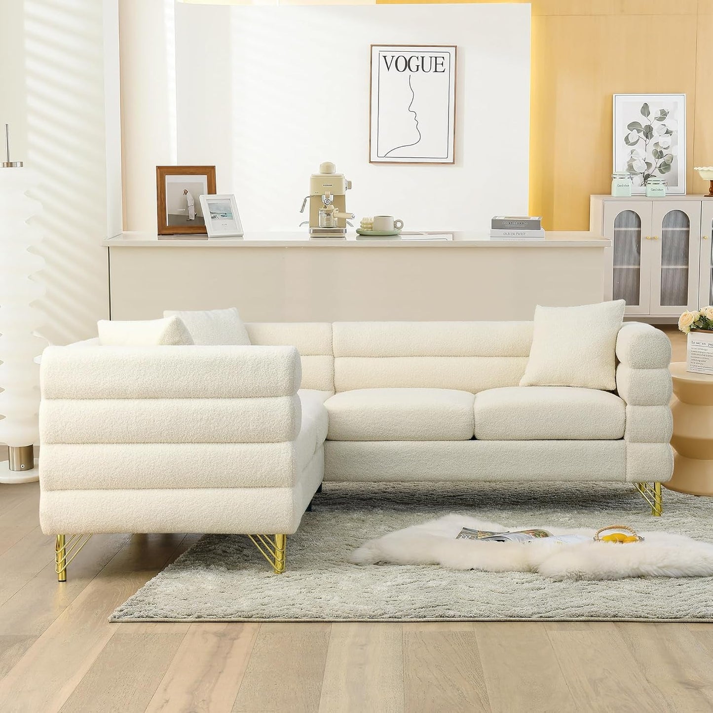 Oversized White Corner Sofa 5 Seater Teddy Couch-1