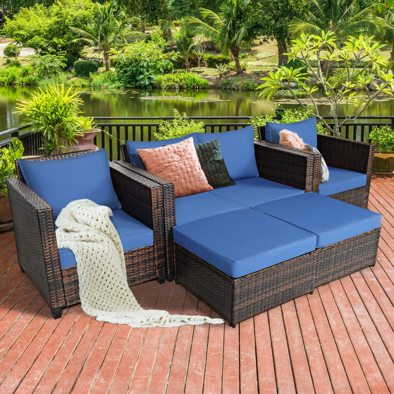 5 Pieces Patio Rattan Furniture Set with Removable Cushions-2
