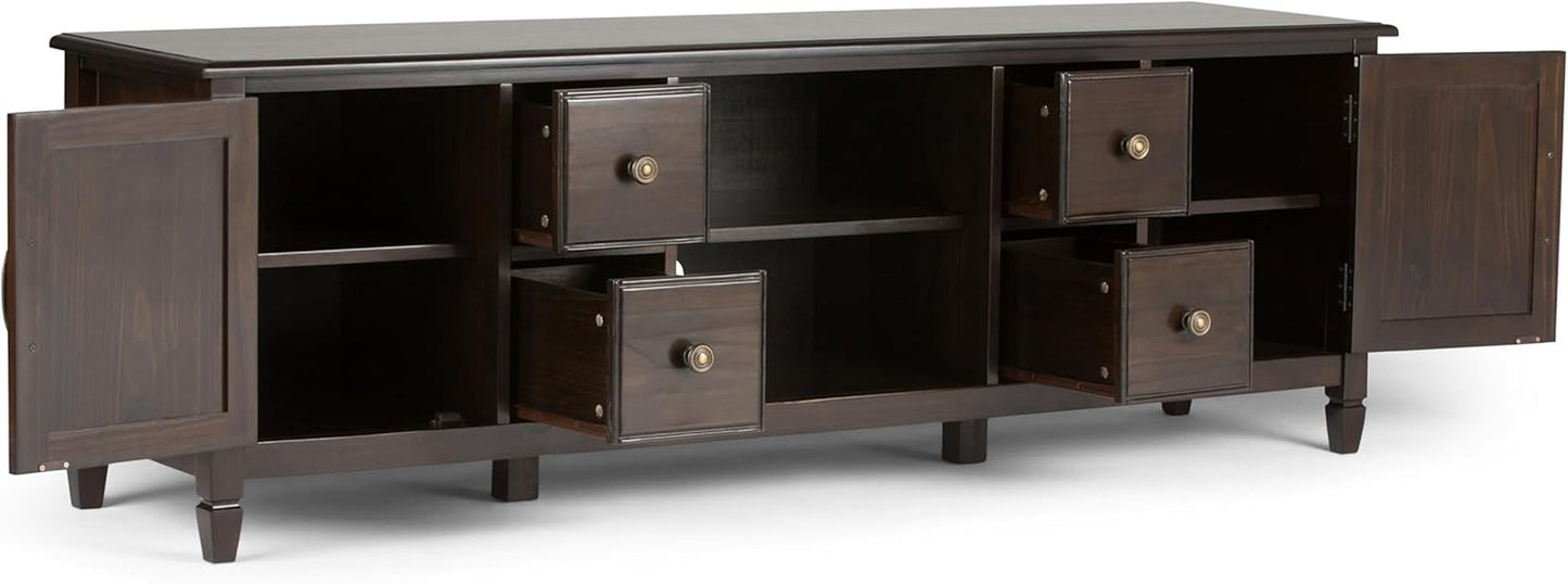 Connaught SOLID WOOD 72 Inch Wide Traditional TV Media Stand in Dark Chestnut Brown for Tvs up to 80 Inches, for the Living Room and Entertainment Center-3