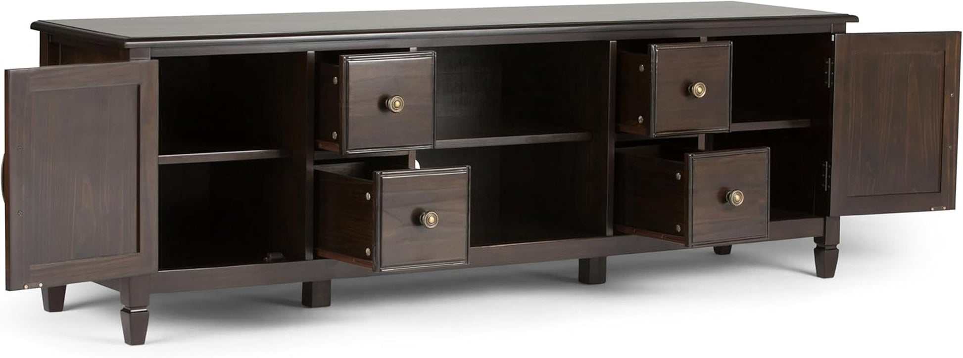 Connaught SOLID WOOD 72 Inch Wide Traditional TV Media Stand in Dark Chestnut Brown for Tvs up to 80 Inches, for the Living Room and Entertainment Center-3