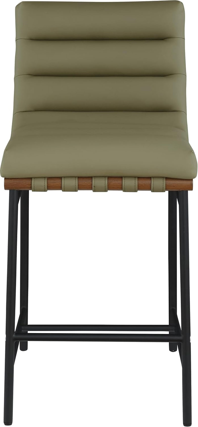 813Olive-C Burke Collection Modern | Contemporary Counter Stool with Soft Olive Green Vegan Leather, Vegan Leather Straps, Matte Black Metal Frame, 18" W X 24" D X 37.5" H, Green-3