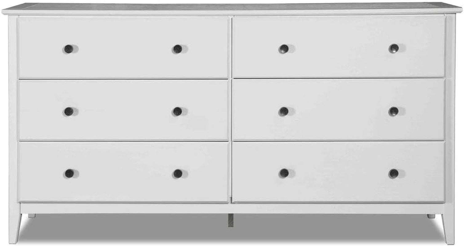 Greenport 6-Drawer Bedroom Dresser, Solid Wood with a Brushed White Finish-0