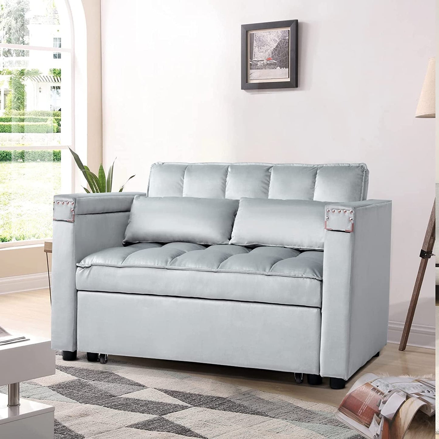 Multi-Functional Velvet Sleeper Sofa with Hidden Table-0