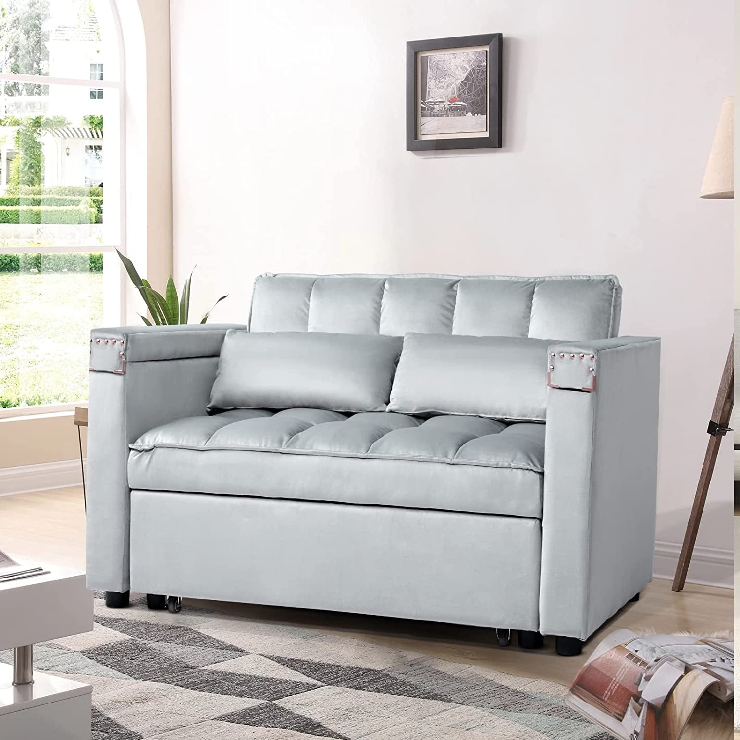 Multi-Functional Velvet Sleeper Sofa with Hidden Table-0