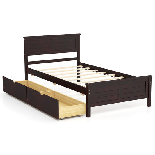 Twin Size Bed Frame with Storage Drawers-1