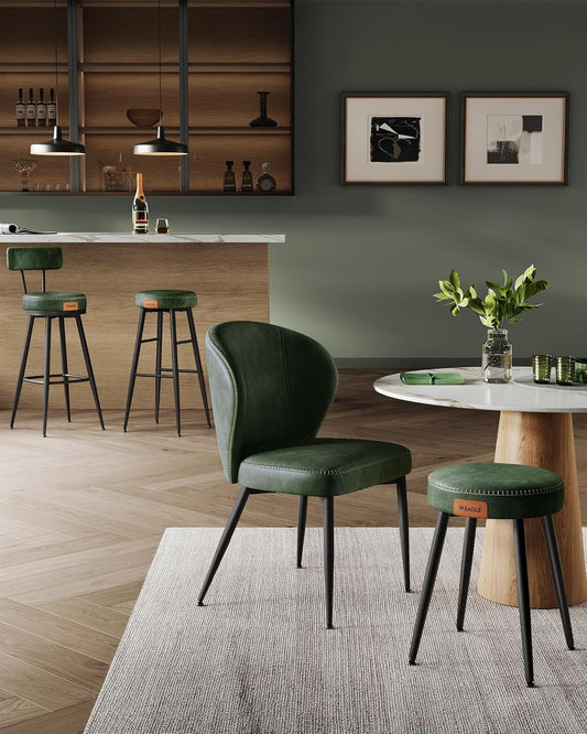 EKHO Collection - Bar Stools Set of 2, Bar Height Swivel Bar Stools with Back, Synthetic Leather with Stitching, Mid-Century Modern, 30-Inch Tall Barstools for Kitchen Home Bar, Forest Green-1