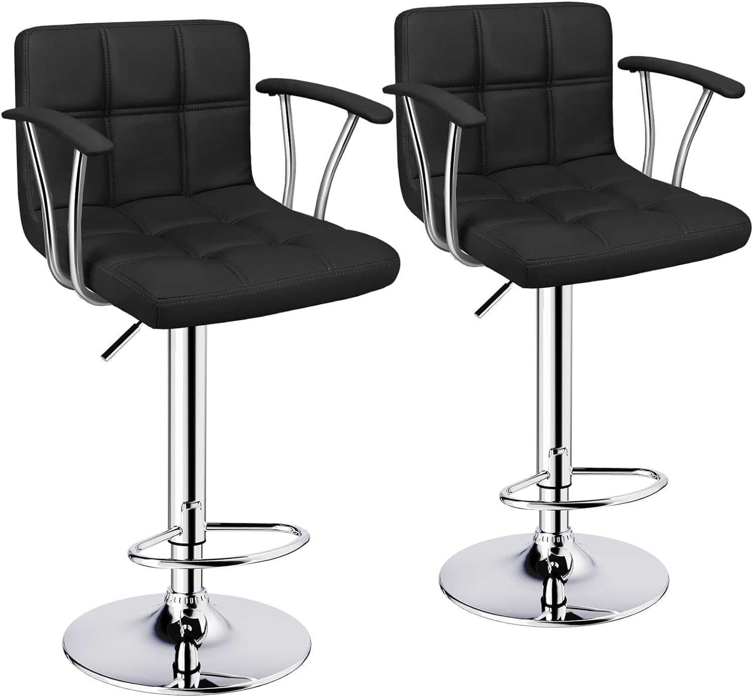 Bar Stools Set of 2,Armrest Adjustable Swivel Barstools with Back,Double Needle PU Leather Counter Height Bar Stools for Kitchen Island, Black-0