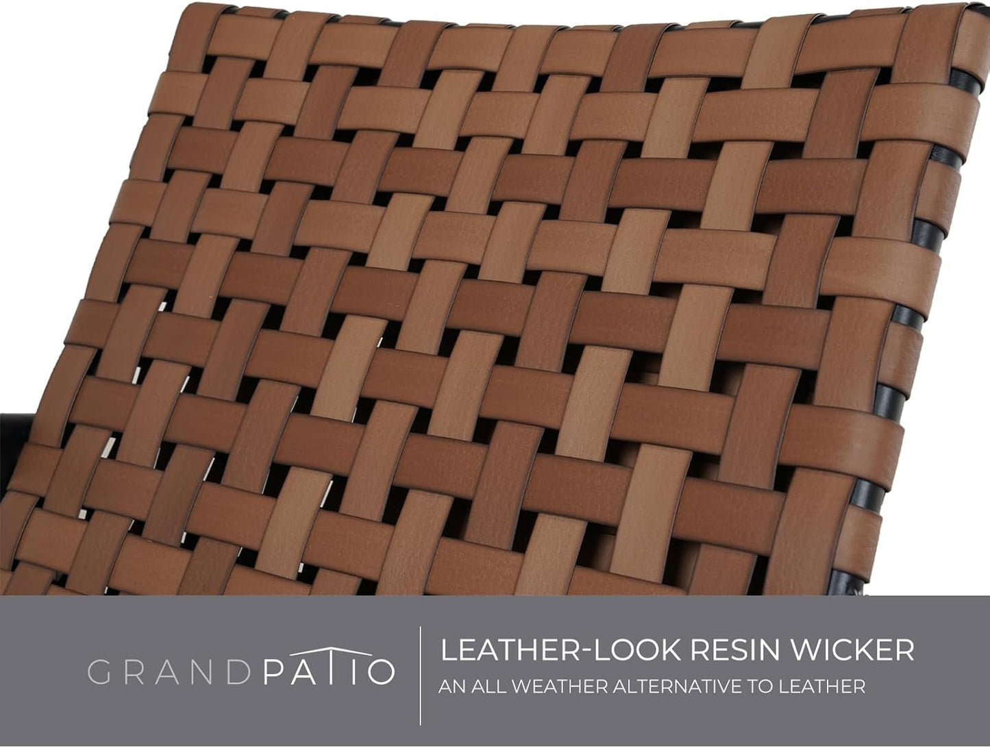 Outdoor Bistro Set 3 Pieces Leather-Look Wicker Patio Chairs Set Powder Coated Aluminum Frame with Outdoor Chairs Set of 2 and Side Table for Garden Backyard Balcony Brown-2