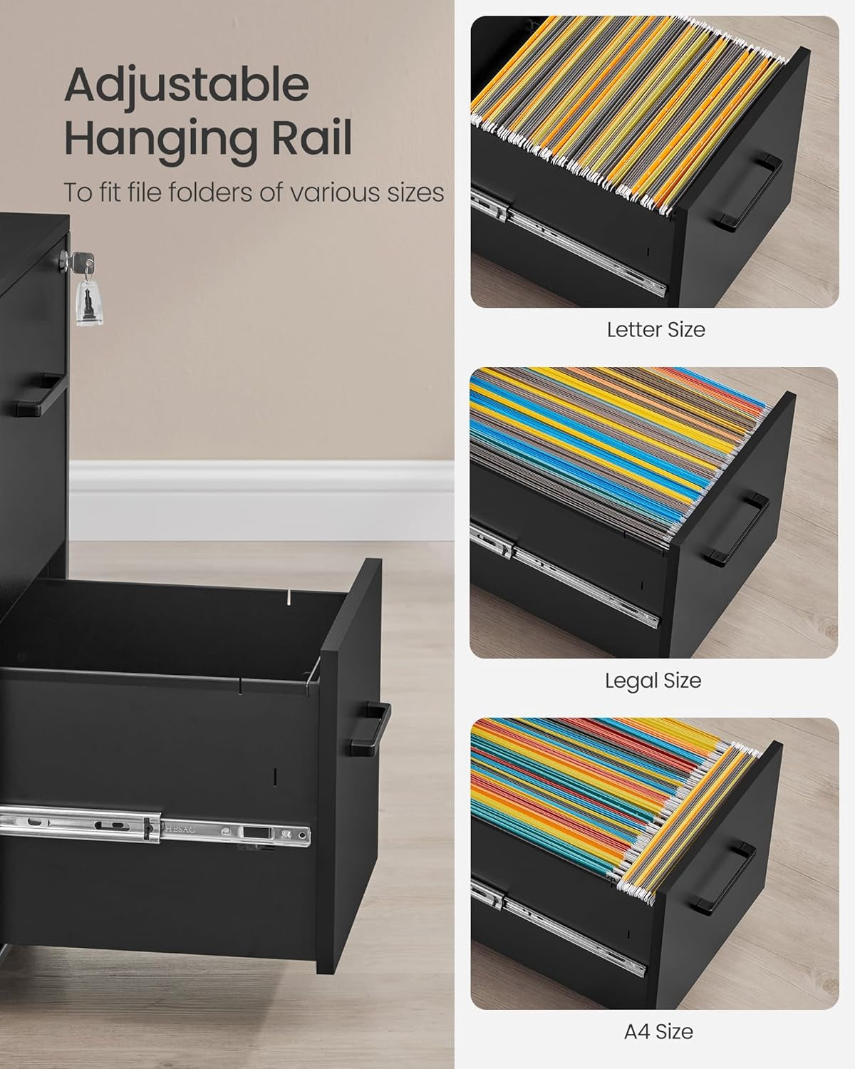 Matte Black Locking File Cabinet Pre-Assembled-4