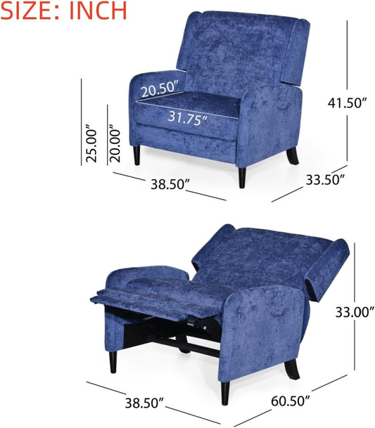 Oversized Pushback Recliner, Textured Fabric Push Back Chair with Padded Seat for Living Room Bedroom, Navy Blue-1
