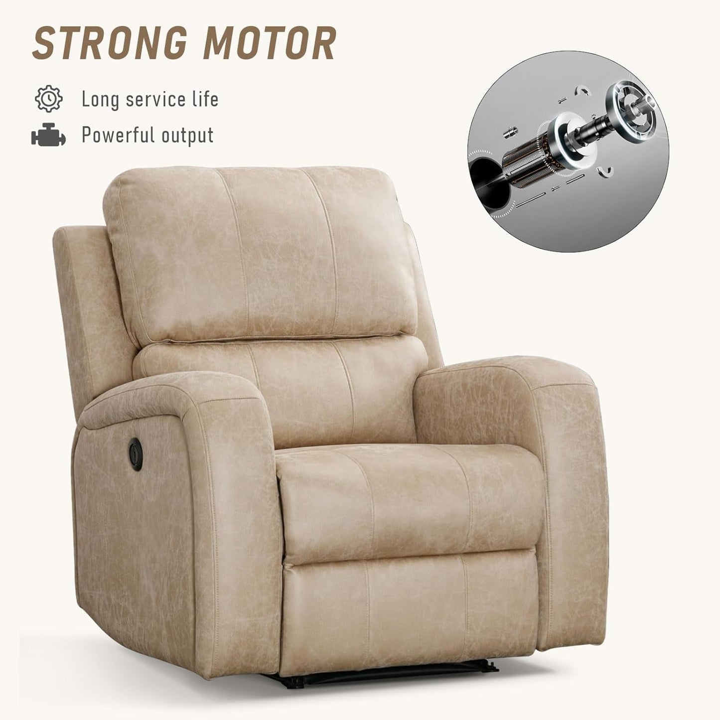 Electric Recliner Chair, Soft PU Leather Power Recliners with Padded Backrest, Single Overstuffed Heavy Duty Reclining Sofa for Living Room Bedroom-4