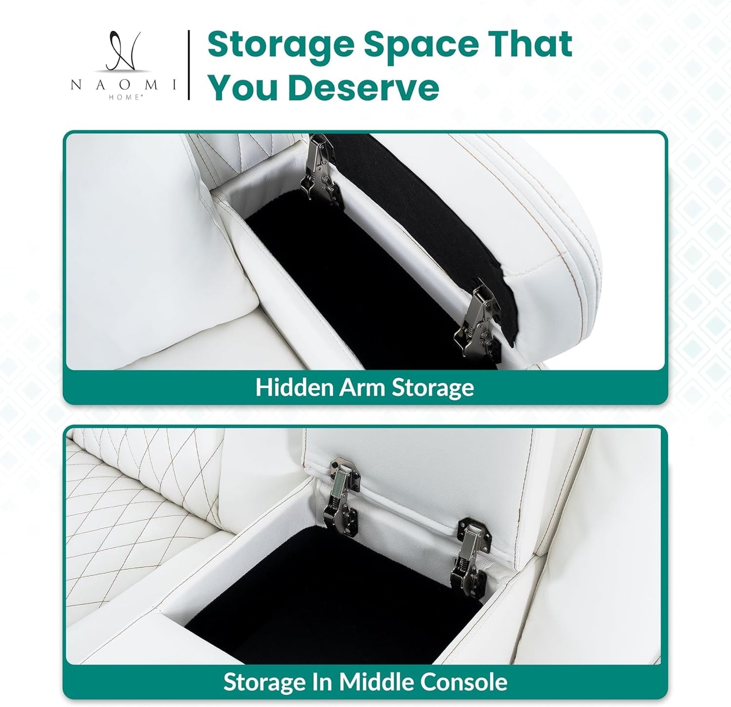 Chicago Power Loveseat Recliner Sofa with Massage & Home Theater Seating with Wireless Charging Electric Recliner RV Sofa with Usb/Cup Holders/Storage/Led Light/Speaker, White/Air Leather-1