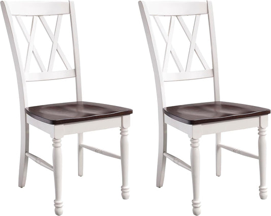 Shelby Traditional Wood X-Back Dining Room Chairs Set of 2, Kitchen Chair, Distressed White-0