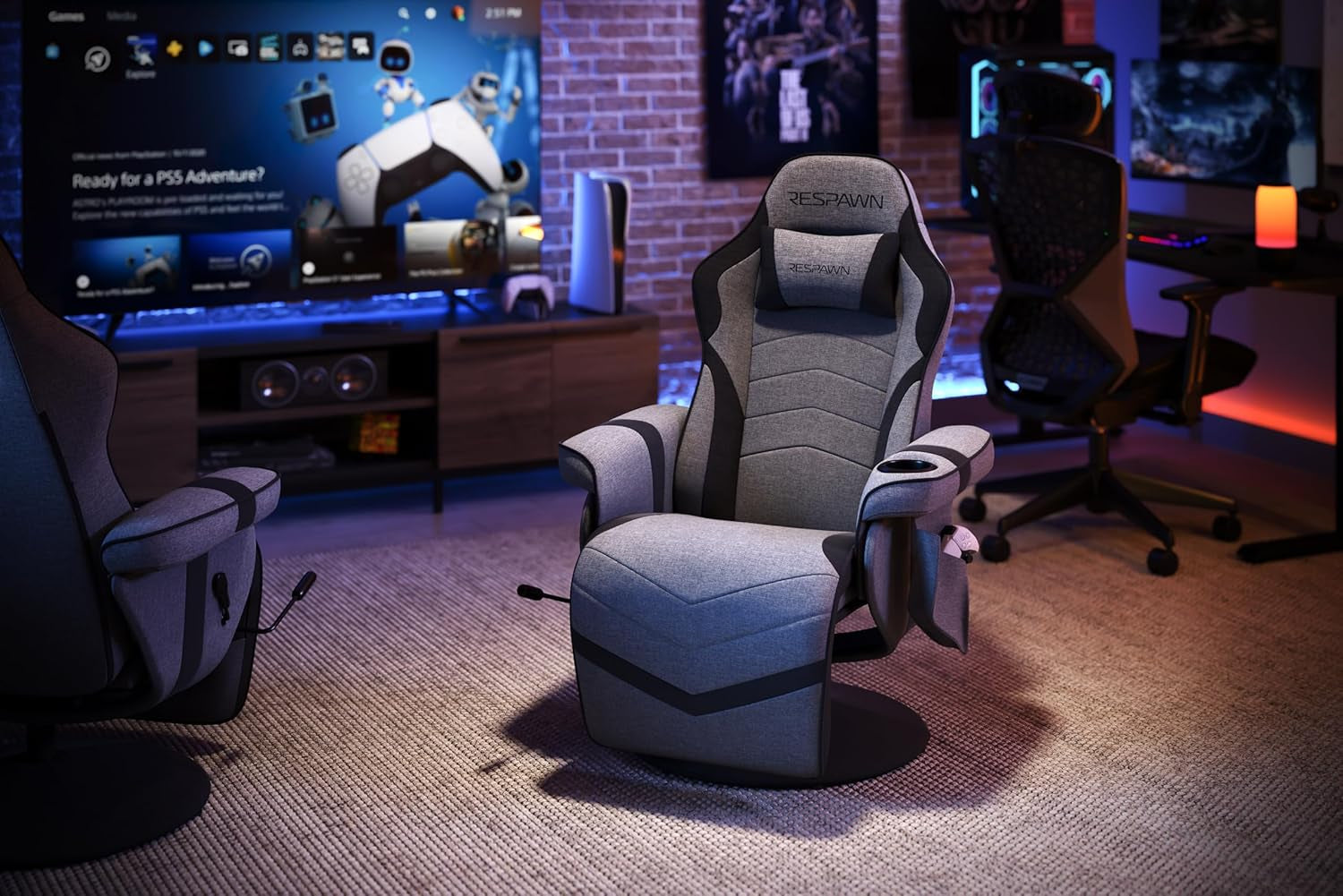 900 Gaming Recliner - Video Games Console Recliner Chair, Computer Recliner, Adjustable Leg Rest and Recline, Recliner with Cupholder, Reclining Gaming Chair with Footrest - Gray Fabric-0