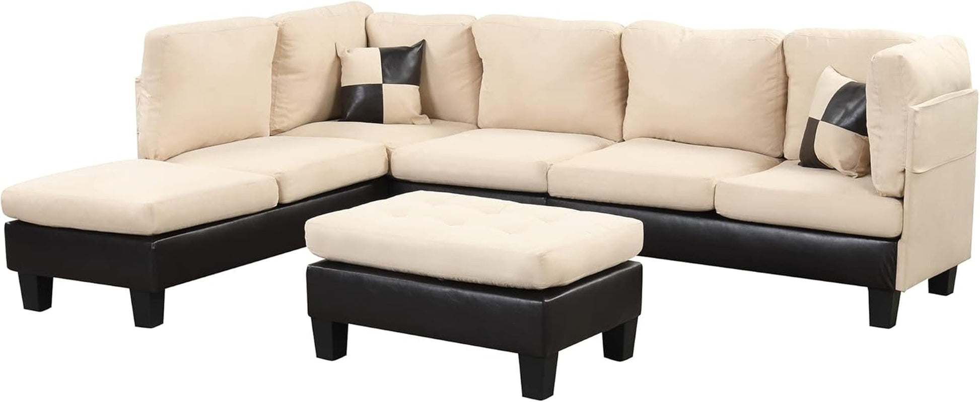 3 Piece Microfiber and Faux Leather L Shaped Sectional Sofa Couch with Reversible Chaise & Ottoman-4