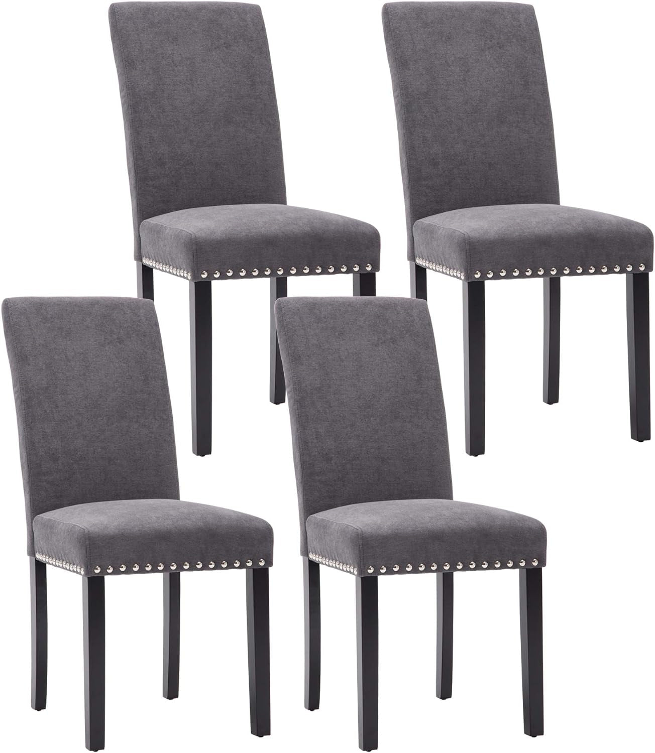 Dining Chair Upholstered Fabric Dining Chairs with Copper Nails,Set of 4,Grey-0
