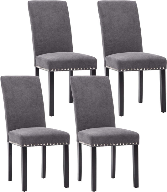 Dining Chair Upholstered Fabric Dining Chairs with Copper Nails,Set of 4,Grey-0
