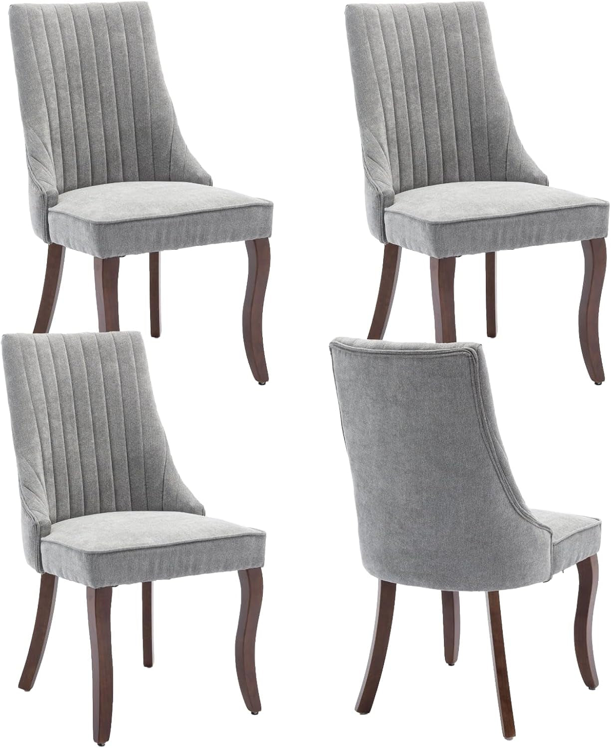Velvet Dining Chairs Set of 4,Comfy Fabric Upholstered Accent Chairs for Kitchen Living Room,Channel Tufted Dining Room Chairs with Curved Solid Wood Legs(Gray)-0