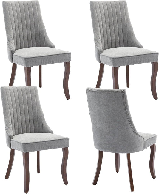 Velvet Dining Chairs Set of 4,Comfy Fabric Upholstered Accent Chairs for Kitchen Living Room,Channel Tufted Dining Room Chairs with Curved Solid Wood Legs(Gray)-0