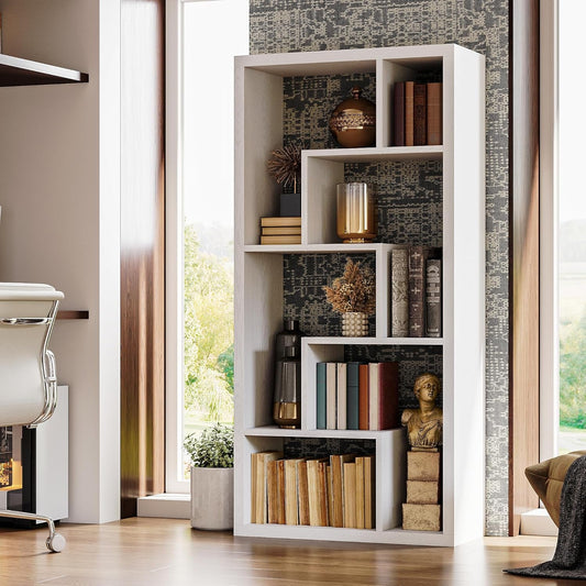 Geometric Bookcase 6-Shelf Industrial Bookshelf White Etagere Bookcase Tall Storage Display Bookshelf with Thicken Shelf for Living Room Home Office-1