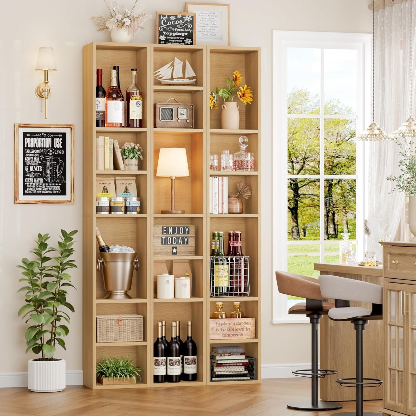 8-Tier Media Tower Rack, 11.6 X 9.3 X 71 Inches CD DVD Slim Storage Cabinet with Adjustable Shelves, Tall Narrow Bookcase Display Bookshelf for Home Office, Natural-2