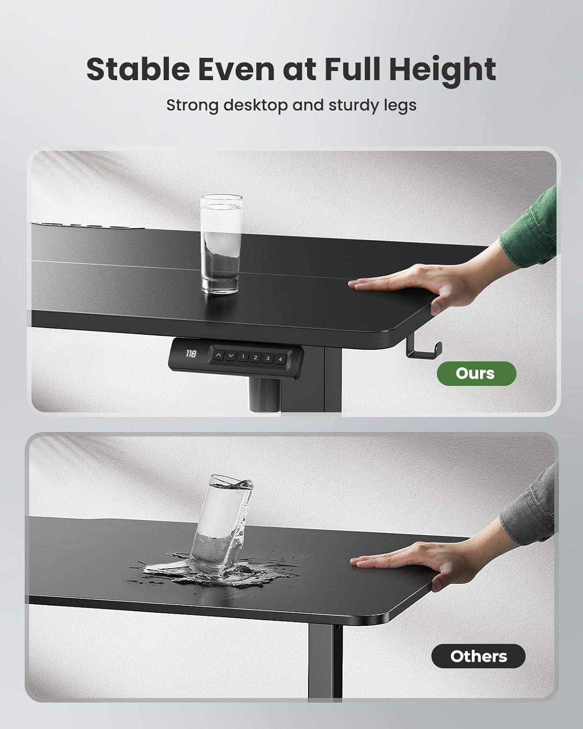 Electric Standing Desk Adjustable Height, 48 X 24 Inch Sit Stand up Desk for Home Office Furniture Computer Desk with 3 Memory Presets, Headphone Hook, Black-3