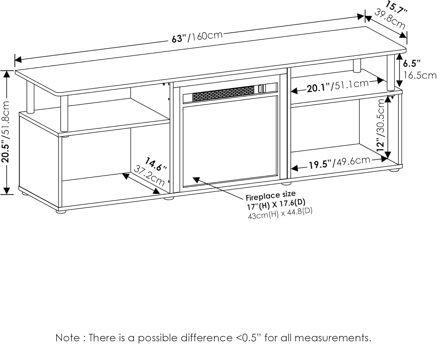 Jensen Open Storage Fireplace Entertainment Center for TV up to 70 Inch with Stainless Steel Tubes, Americano/Chrome-1
