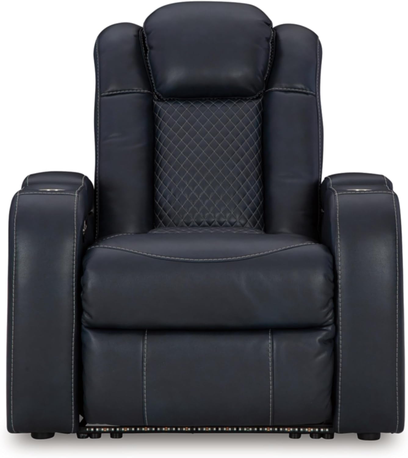 Fyne-Dyme Contemporary Faux Leather Power Recliner with Adjustable Headrest, Cup Holders and LED Lighting, Blue-3