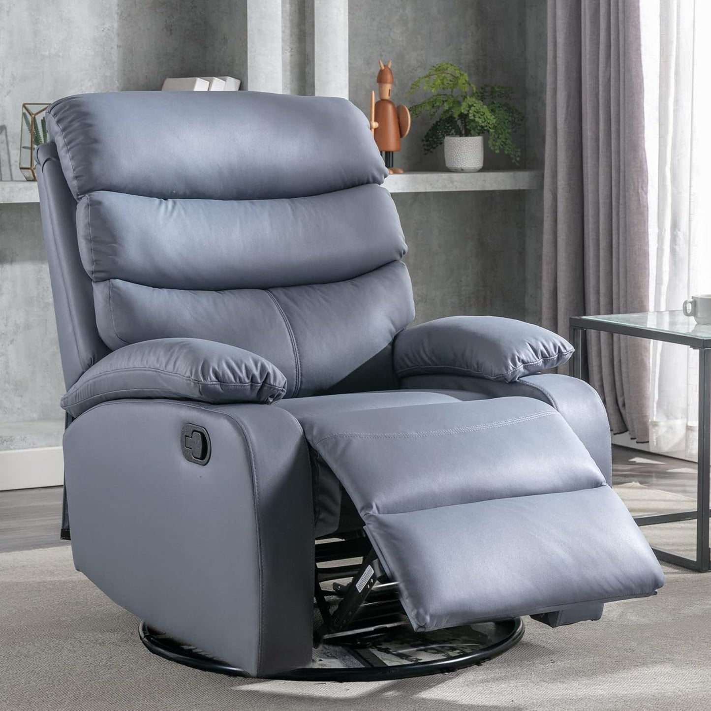 Swivel Rocker Recliner Chair for Adults, Rocking Recliner Chair, Manual Small Recliners for Small Spaces, Living Room, Nursery, RV, Dark Grey-0