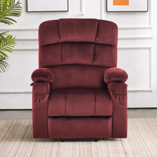 Dual Motor Power Lift Recliner Chair with Massage and Heat for Elderly People, Infinite Position, USB Ports, Cup Holders, Fabric 7679 (Medium, Burgundy)-1