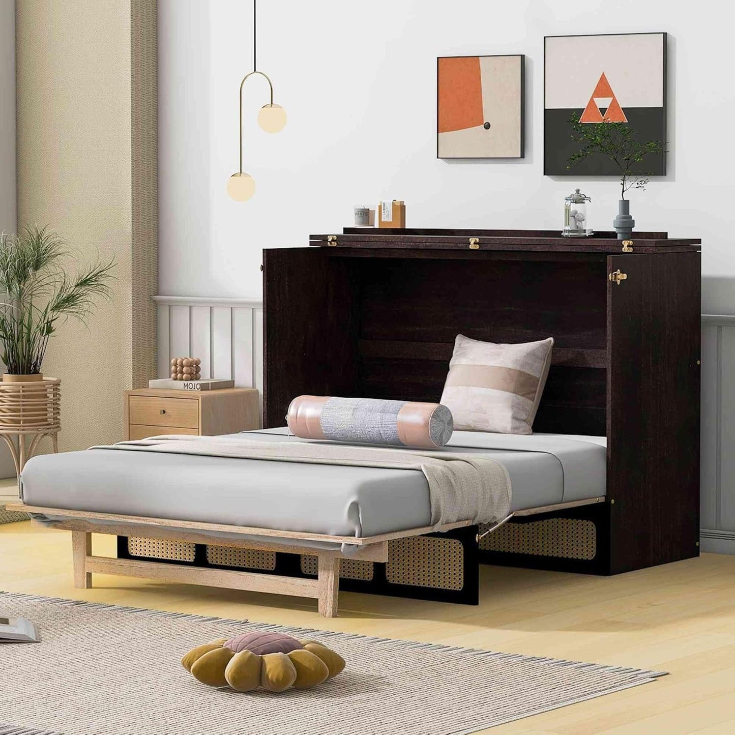 Foldable Full Size Murphy Bed with Wardrobe and Desk-22