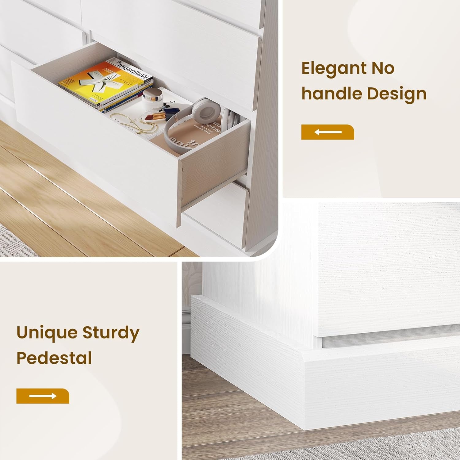 8 Drawers Dresser for Bedroom, White Large Chest of Drawers, Long Modern Double Dressers, Big Clothing Storage Organizer Closet with Ample Space, 51.6''L X 15.7''D X 37.7''H-2