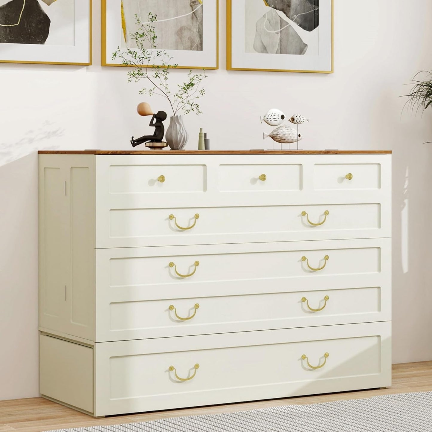Queen Murphy Bed Cabinet with Charging Station and Drawers-5