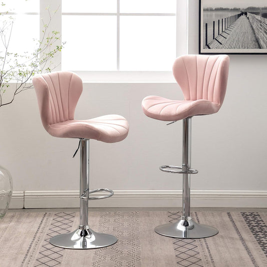 Ellston Velvet Adjustable Swivel Barstools in Pink, Set of 2-0