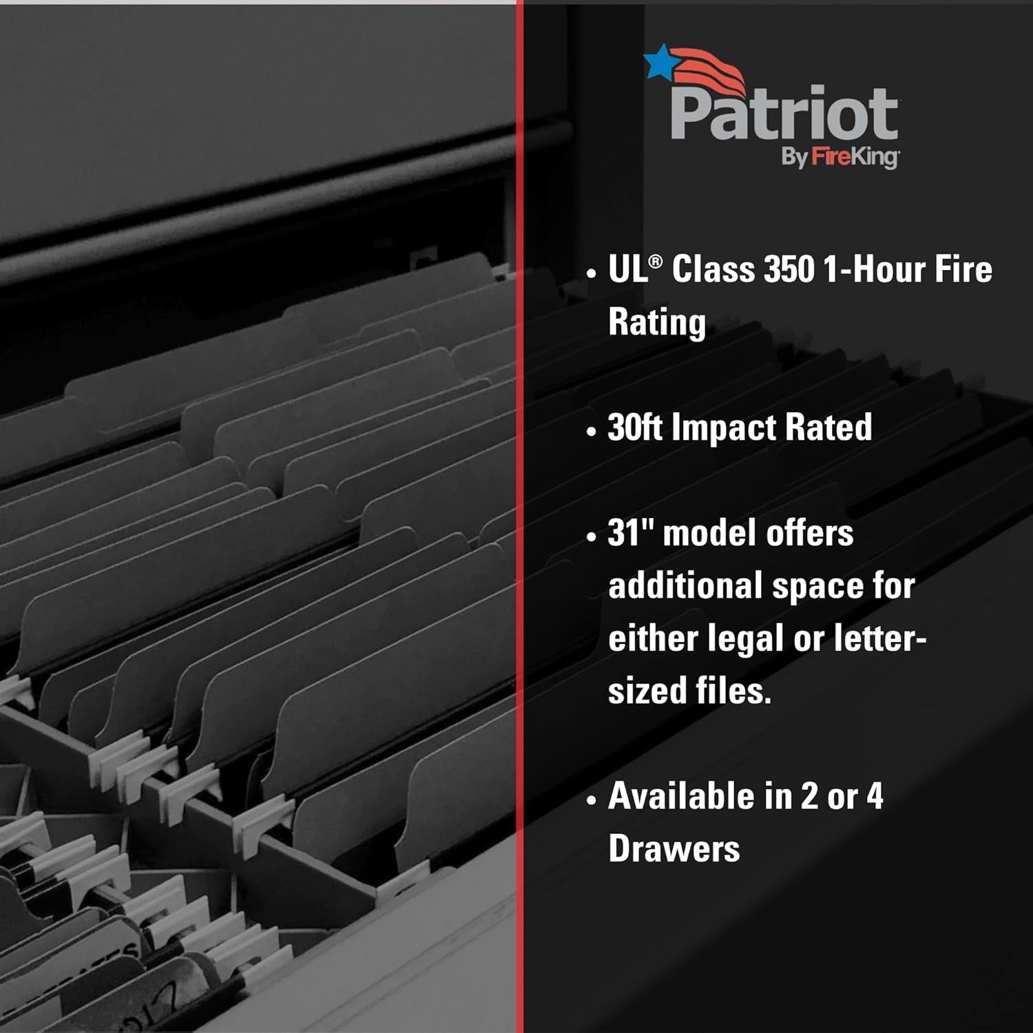 Patriot Vertical 4 Drawer Legal & Letter Fire Safe File Cabinet, Key Lock, 1 Hour Fire Rated UL Rated & Water Resistant, USA Made, Black-4