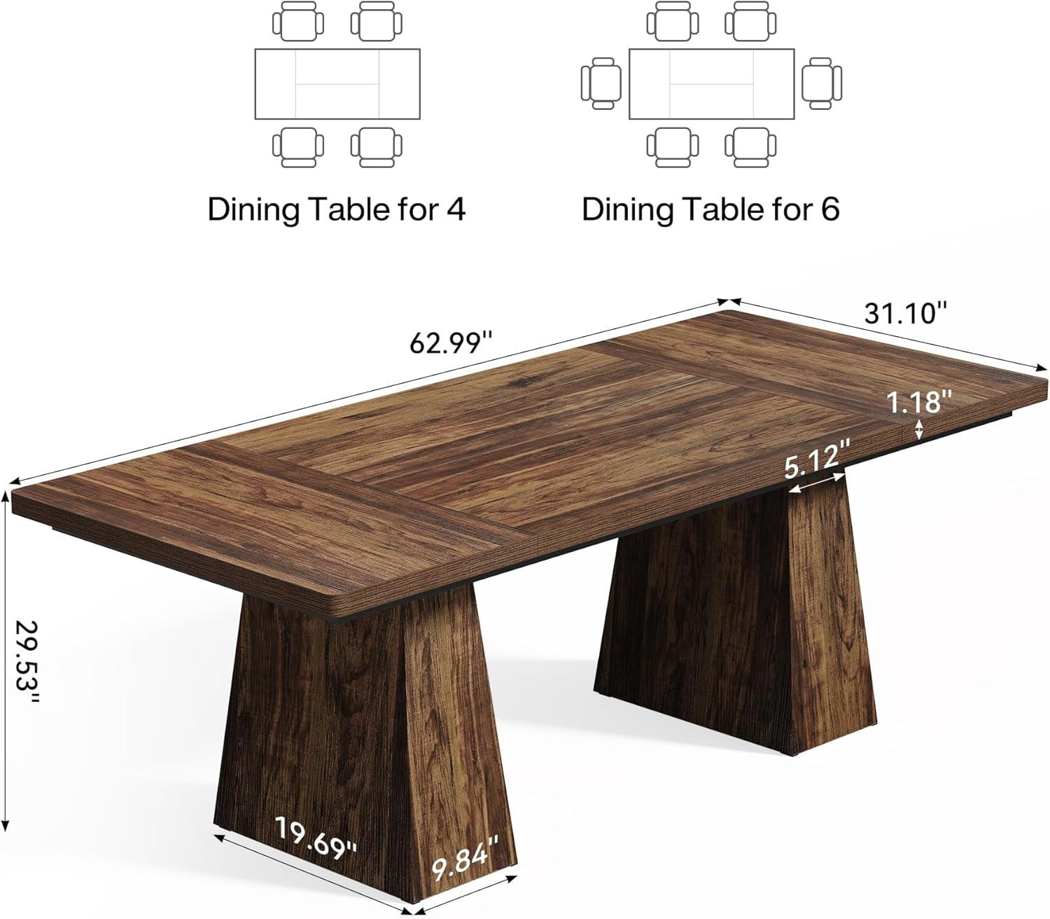 Dining Table for 6 People, Wooden Dining Table, Rectangle Table with Heavy Duty Legs, Modern Dining Table for Kitchen, Dining Room, Brown-1
