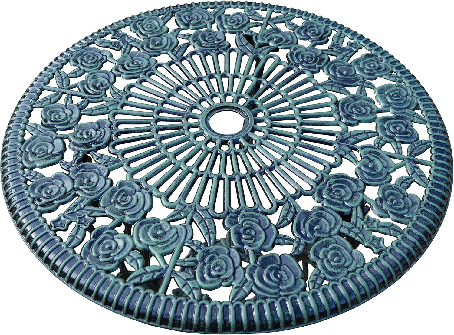 Cast Aluminum Conversation Set Metal Antique Green 3 Piece Patio Rose Bistro Set-3